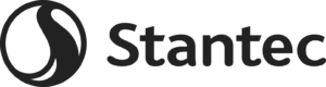 a black and white logo with the word "Stantech"